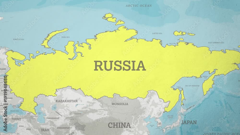 Basemap with a Zoom of the Russia Highlighted in Yellow. Generic World ...