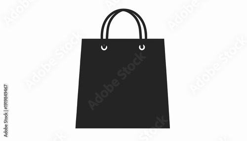 Simple black shopping bag with handles on white background.