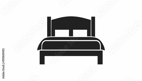 Simple black and white illustration of a bed with a headboard and pillows.