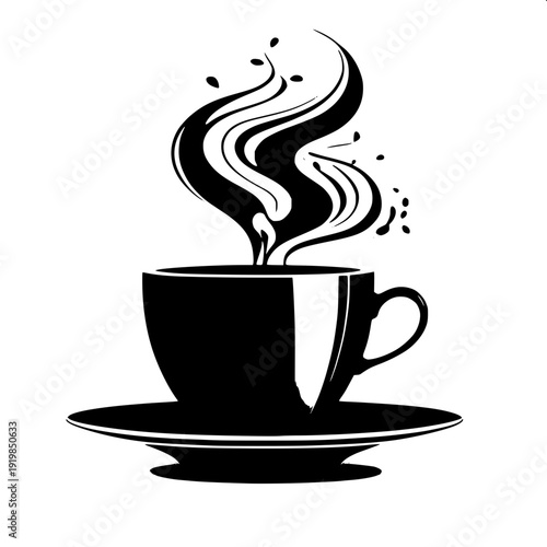 Modern flat coffee machine silhouette with steam knob and cup, isolated white background