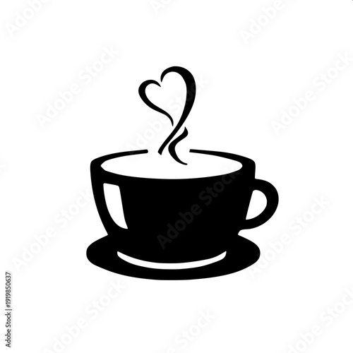 Modern flat coffee machine silhouette with steam knob and cup, isolated white background