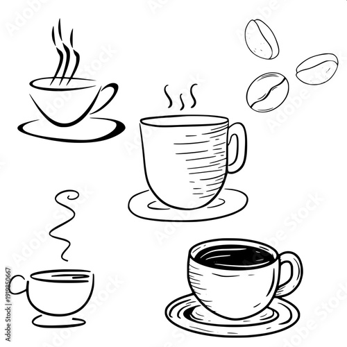 Modern flat coffee machine silhouette with steam knob and cup, isolated white background