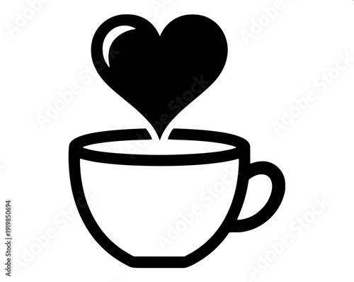 Modern flat coffee machine silhouette with steam knob and cup, isolated white background