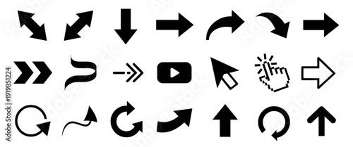 Black Arrow Vector Icon Pack with Directional Symbols