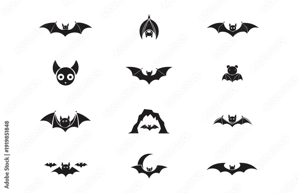 Fototapeta premium bats animal icon set of silhouette vector illustration isolated on white background
