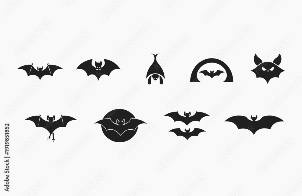 Fototapeta premium set of bats animal icon silhouette vector illustration isolated on white background