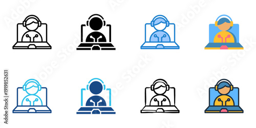 Virtual Assistants icons set multiple style collection. Editable stroke 
