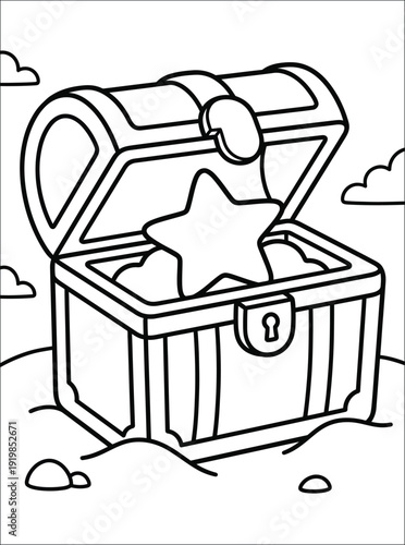 Open Treasure Chest with Star Coloring Page