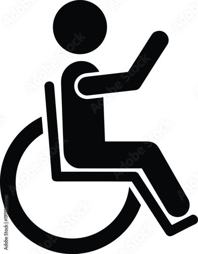Wheelchair user icon, disability access symbol, handicapped person in chair, medical mobility sign, patient assistance, vector illustration for inclusive design,