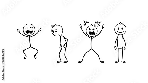 Emotional Stick Figures Showing Various Expressions.