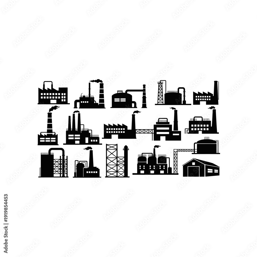 Naklejka premium black factory view vector logo