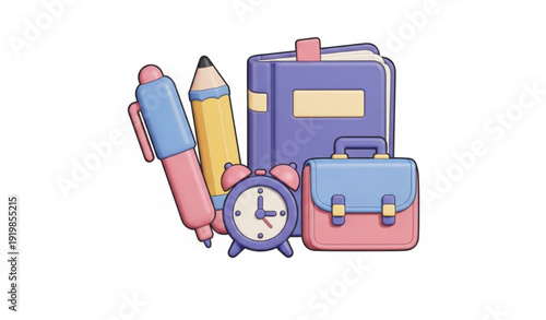 Cute 3D Back to School Icons Vector Set Education Objects Isolated