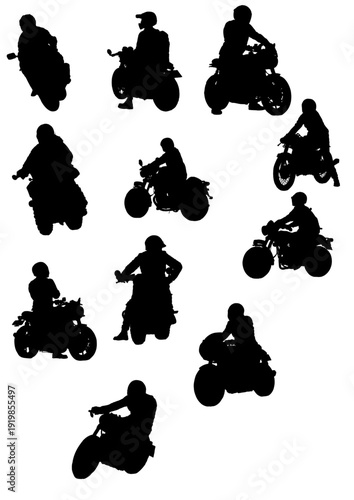 Scooter Rider Silhouette Set in Various Riding Poses