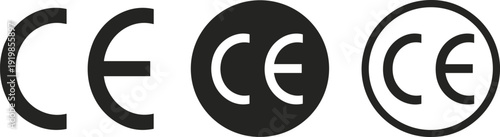 Vector illustration of CE marking variations including standard symbol, circle design, and bordered style, European conformity certification logo compliance sketch collection