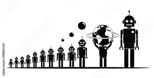 Mega Collection of Robot Silhouettes Including Industrial Androids Construction Workers Tower Cranes Retro Toys and Mechanical Gears for Automation Smart Factory and Future Technology Concepts