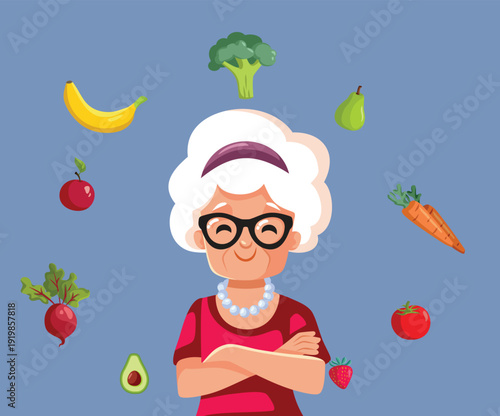 Grandma Wearing Glasses at Eye Check Vector Illustration. Older person having her vision checked in eye examination
