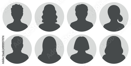 Diverse Men and Women Avatar Silhouette Set featuring a comprehensive collection of male and female profile icons in a clean, minimalist style, perfect for social media networking and user account das
