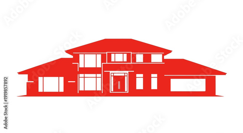 Modern house illustration with garage and large windows viewed from the front yard, showcasing architectural design and building structure