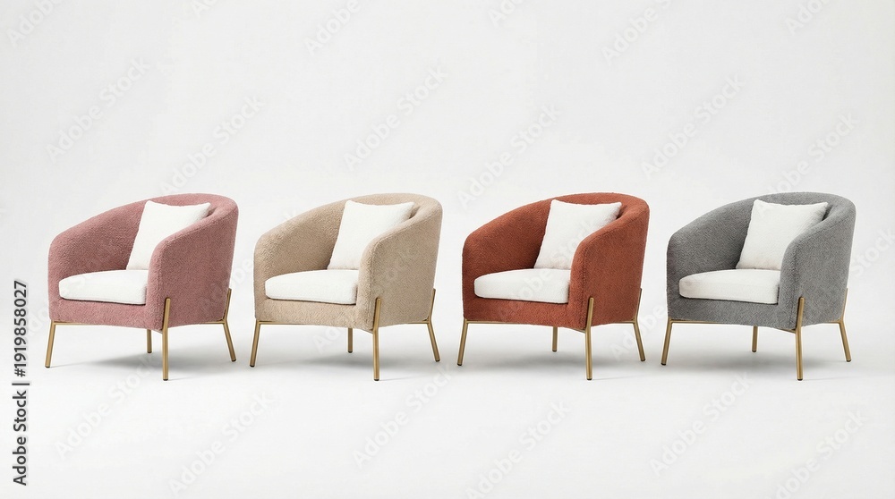 Obraz premium Modern Armchairs Array: An array of stylish armchairs in various colors with a sleek, contemporary design, showcasing modern comfort and elegance.