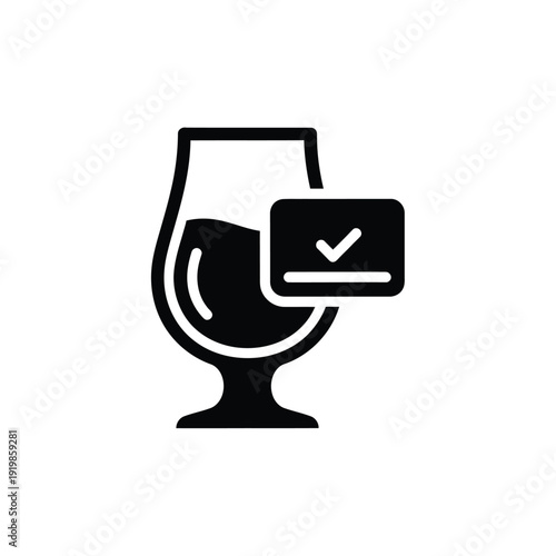 Black and white of a tulip wine glass with a checkbox