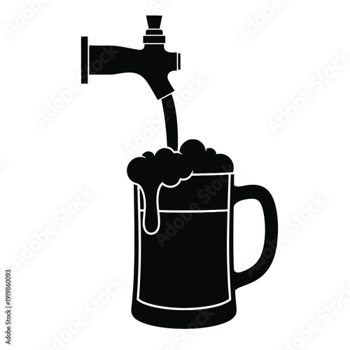 Black beer mug filling with foam from tap