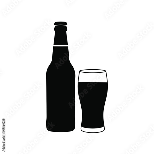 Black bottle and glass of beer drink