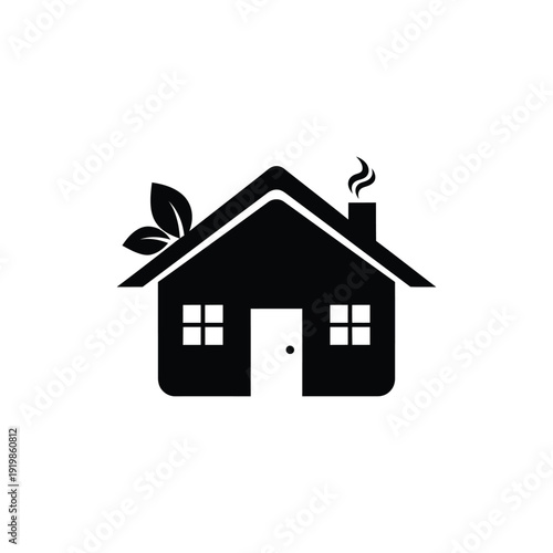 Black house with leaf and smoke chimney