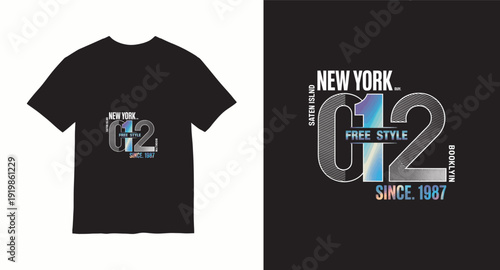 New York G12 freestyle t shirt design with Brooklyn and Saten Island text