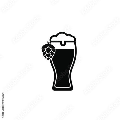 Black silhouette beer glass with hop 2