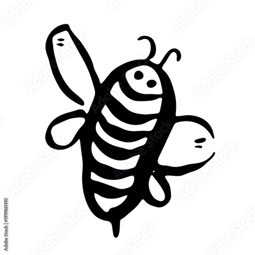 Hand drawn happy funny cute honey bee clipart Adorable flying striped insect friendly kawaii bumble bee For kids print, web, design, decor, logo