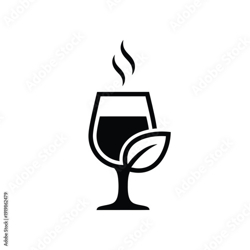 Black wine glass with leaf white 2