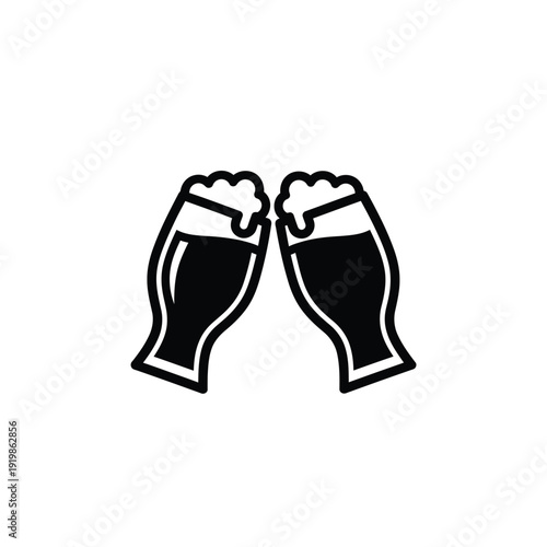 Two beer glasses clinking together with foam celebration