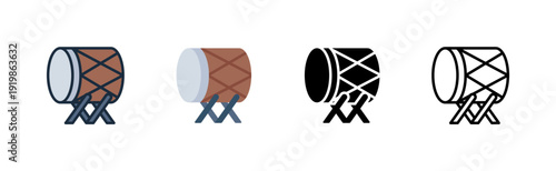 Bedug Prayer Signal Mosque Instrument Outline Glyph Flat Filled Line