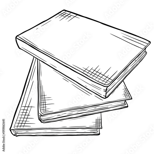 Black and white illustration of three stacked hardcover books with detailed line drawings on a plain background, emphasizing classic literary themes.