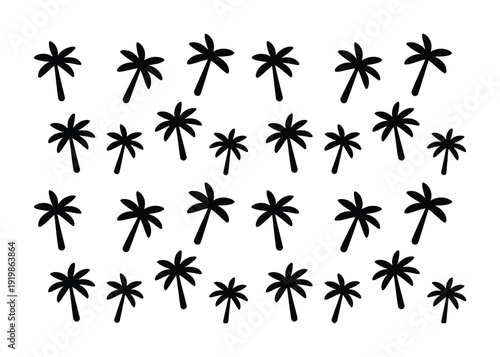 A Pattern of Black Silhouette Palm Trees on a White Background