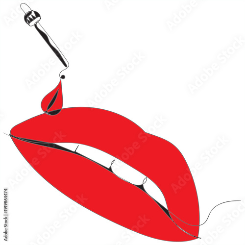 continuous line drawing lips and moisturizer icon