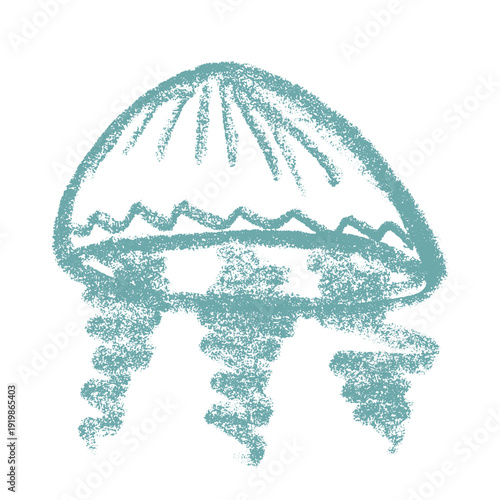 Hand drawn blue jellyfish doodle Sea animal illustration Cute marine underwater creature Medusa sketch clipart Single element for web, design, decor, children's print