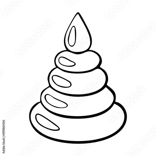 Childrens pyramid toy outline showing stacked rings, monochrome line art with smooth rounded tiers and top