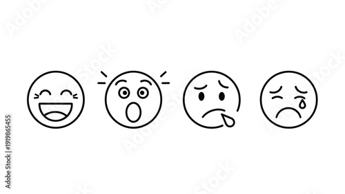Four Different Emoticon Faces in a Row.