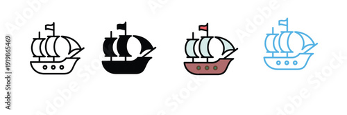 Vintage Sailing Ship Galleon Icon for Maritime Adventure and History. Vector Illustration.