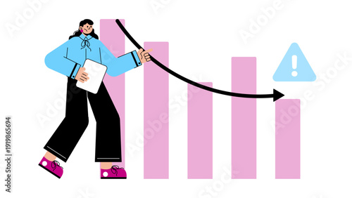 Businesswoman reviewing financial data and business loss reports