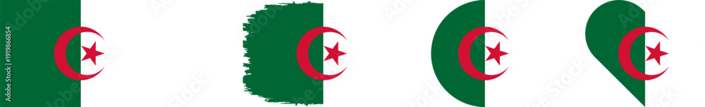Φωτογραφία Algeria flag Shapes Set Square, Circle, and Heart, isolated on transparent backg