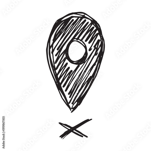 Hand drawn map pin Map marker pointer sign GPS and mapping tools Location pin symbol Pinpoint clipart in doodle style Single element for web, design