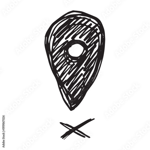 Hand drawn map pin Map marker pointer sign GPS and mapping tools Location pin symbol Pinpoint clipart in doodle style Single element for web, design