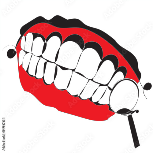 continuous line drawing teeth zoom with magnifying glass