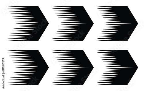 Six Black Hexagonal Arrows with Speed Lines, Pointing Right