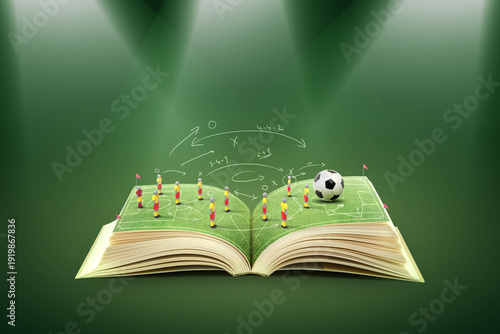 Quadro su tela Football tactics illustrated with drawings on an open book.