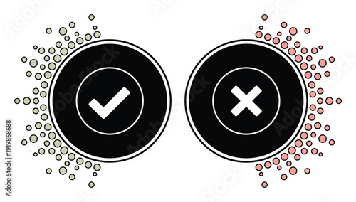 Two Circles: One with a Checkmark and Green Dots, One with an X and Red Dots