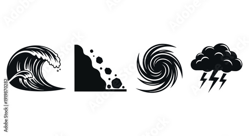 Weather Symbols Representing Various Natural Disasters.