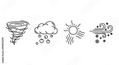 Weather Symbols Tornado Rain Sun Wind.